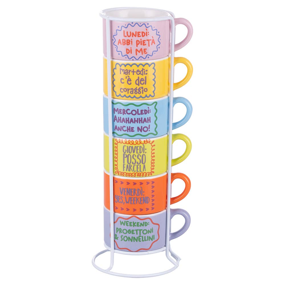 Set 6 tazzine caffè 90 ml in gres con stand, More Amor