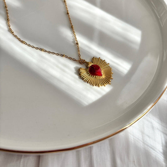 Flame - Collana Cuore Sacro Acciaio Placcato oro - Maravigghia Sicily
