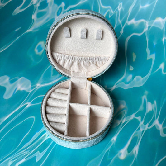 Portagioie da viaggio azzurro con Conchiglia Bianca - Maravigghia Sicily