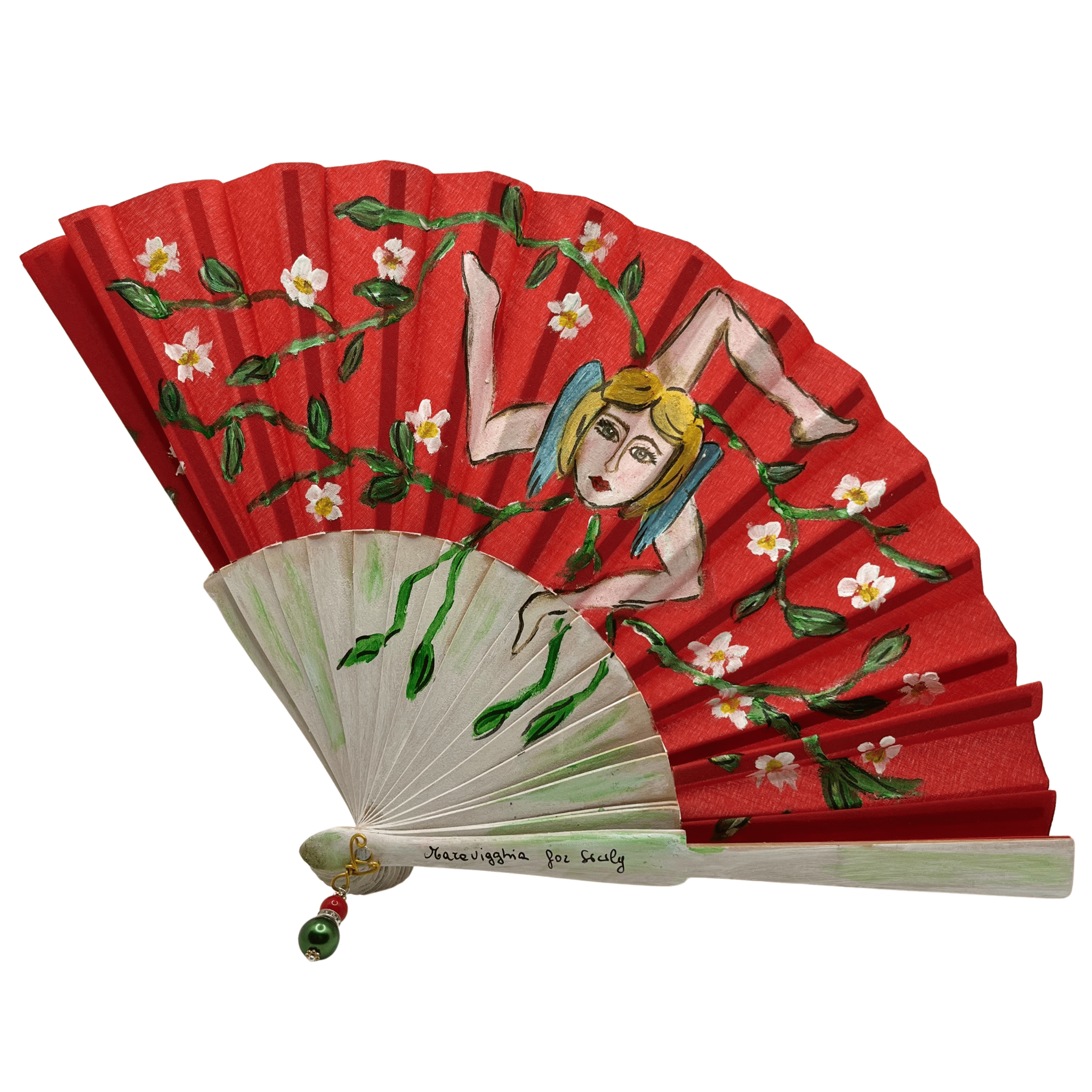 Ventagli siciliani in tessuto e legno dipinti a mano - Maravigghia Sicily