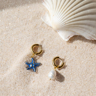 BLUMARE – 2in1 Creolen Perle und Seestern Gold