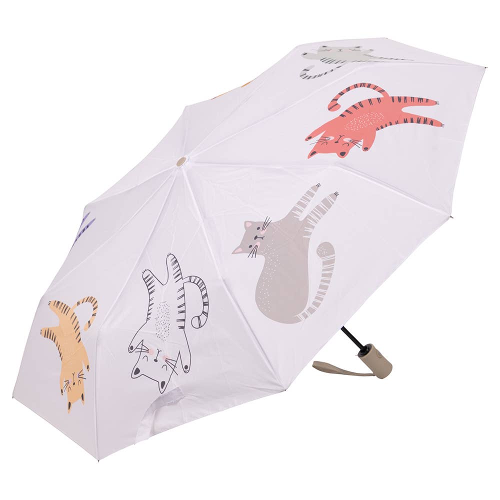 Mini ombrello apri e chiudi in pongee 190T, Love Cat