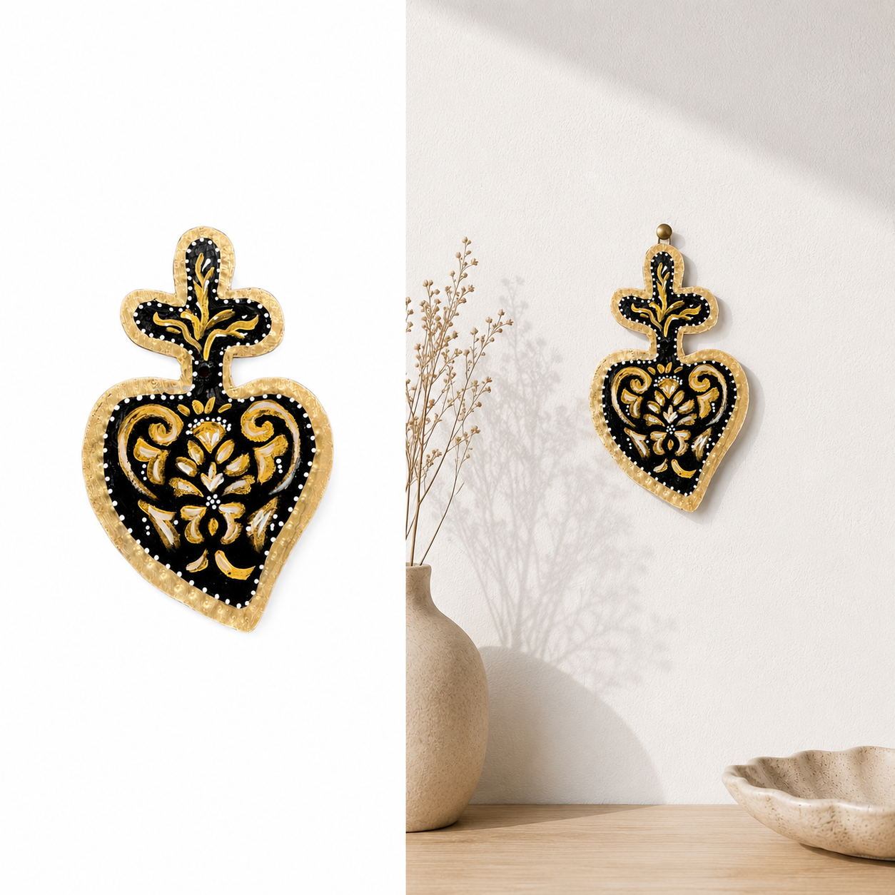 Cuori Sacri in Ottone Decorati a Mano