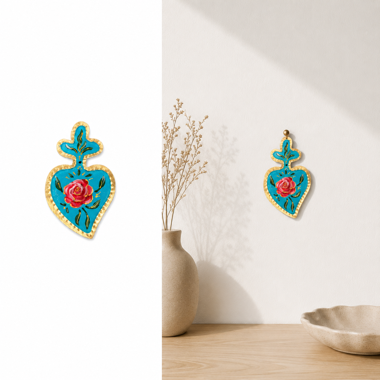 Cuori Sacri in Ottone Decorati a Mano