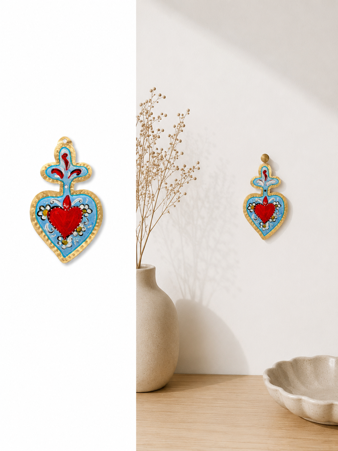 Cuori Sacri in Ottone Decorati a Mano
