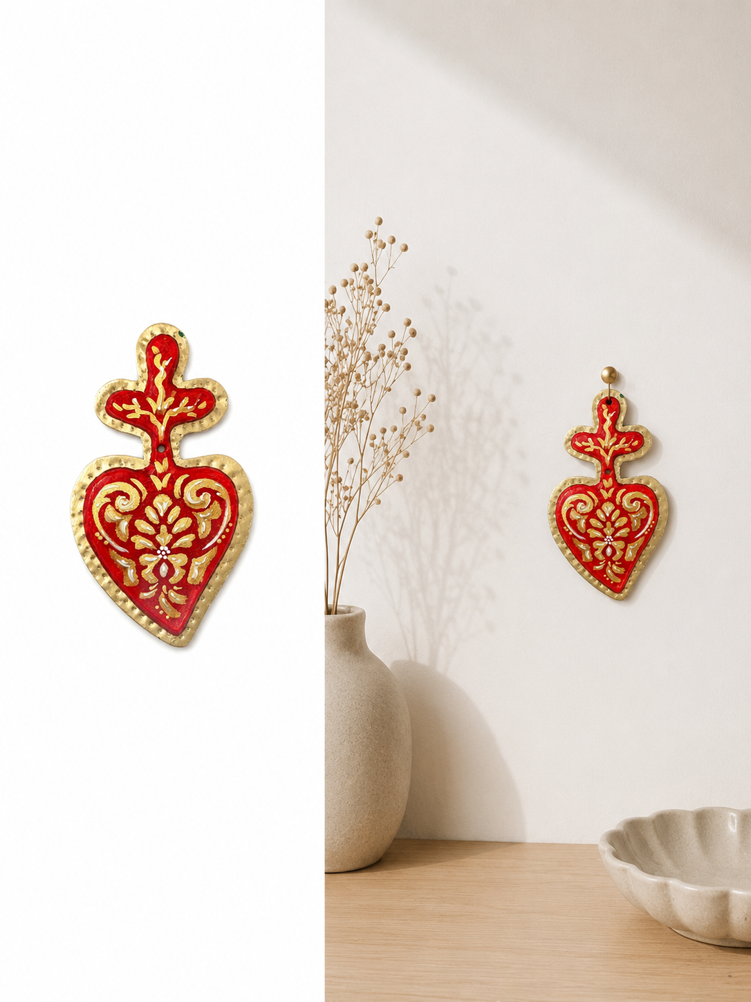 Cuori Sacri in Ottone Decorati a Mano