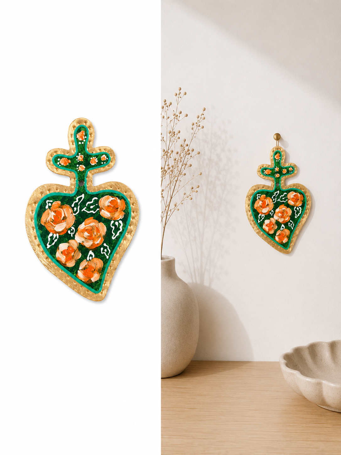 Cuori Sacri in Ottone Decorati a Mano