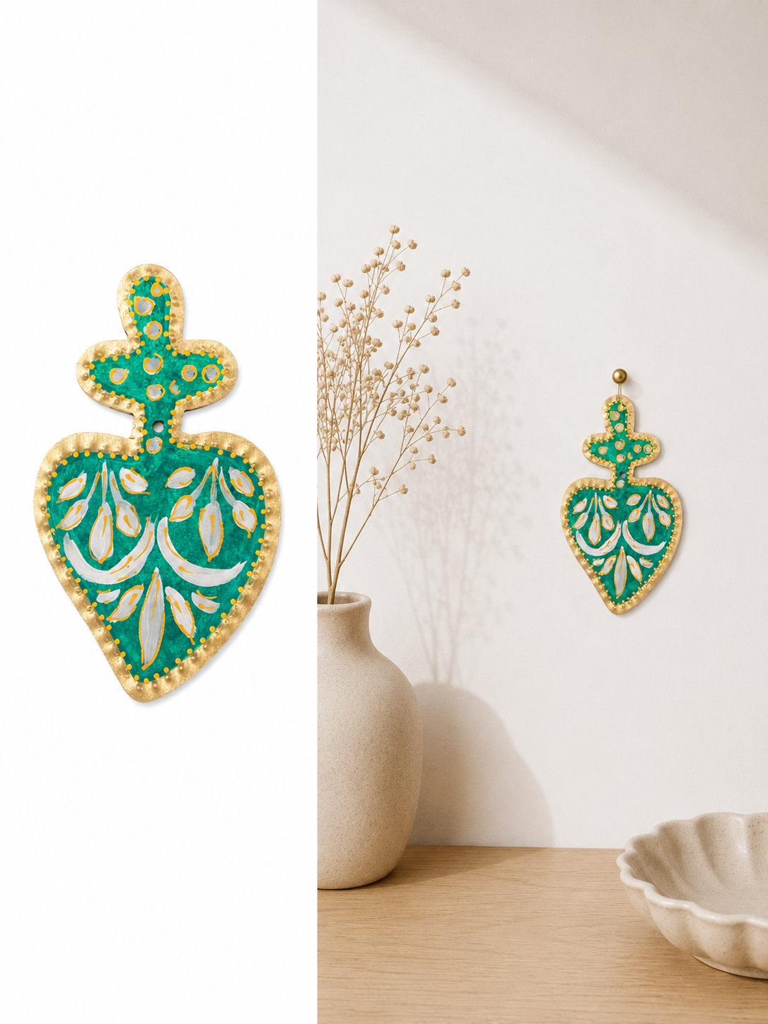 Cuori Sacri in Ottone Decorati a Mano