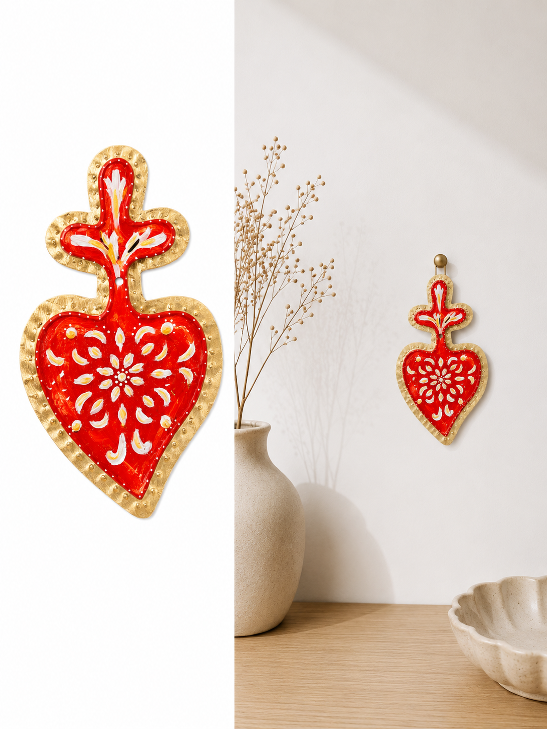 Cuori Sacri in Ottone Decorati a Mano