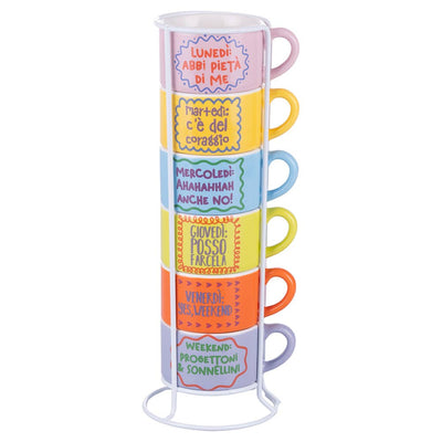 Set 6 tazzine caffè 90 ml in gres con stand, More Amor