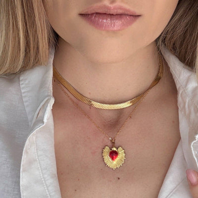 Flame - Collana Cuore Sacro Acciaio Placcato oro - Maravigghia Sicily