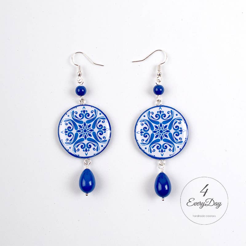 Orecchini maiolica blu e bianca - 4everyday Handmade - Maravigghia for Sicily