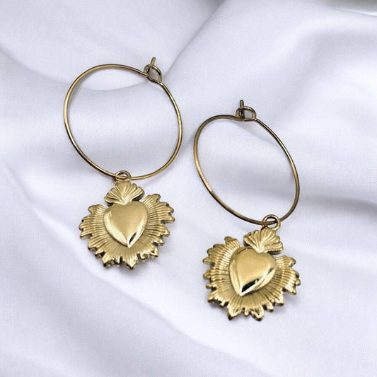 Sacred Grace - Orecchini a Cerchio con cuore sacro oro - Maravigghia Sicily