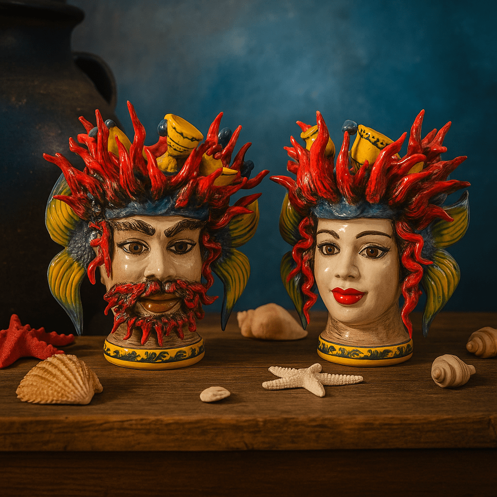 Teste di Moro Colapesce in ceramica di Santo Stefano di Camastra - Maravigghia Sicily